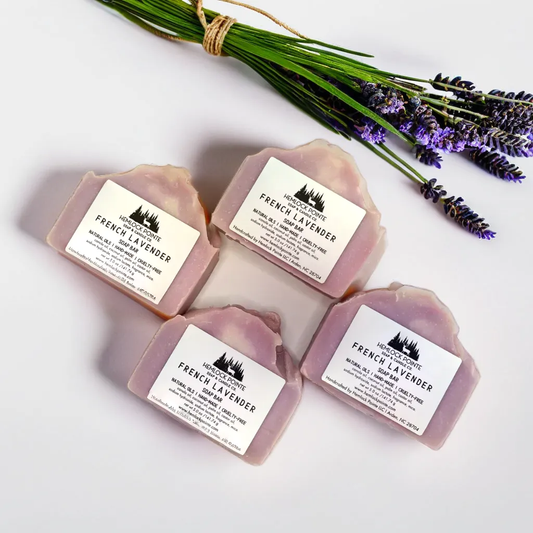 four pieces of french lavender soap are stacked on top of each other bundle of lavender hemlock pointe